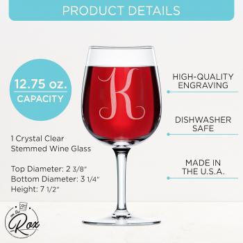 Monogrammed A-Z Wine Gifts for Women - 12.75 oz Engraved Personalized Wine Glass- Funny Wine Lover Monogram Gifts for Women - Unique Wine Glasses Gift Set (K)