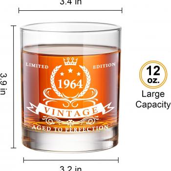 LIGHTEN LIFE 60th Birthday Gifts for Men,1964 Whiskey Glass Set in Barrel Box,60 Years Old Gifts,60th Birthday Gift Ideas,1964 Birthday Gifts for Dad Husband,60th Birthday Decorations for Men