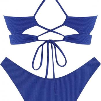 ZAFUL Women's Cutout Bikini Sets Scoop Neck Back Criss Cross Tie Ribbed High Cut Bikini Swimsuit Two Piece Bathing Suits