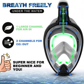 Odoland Snorkeling Packages for Adults & Youth, Full Face Snorkel Mask with Camera Mount, Adjustable Swim Fins, Mesh Bag, Anti-Fog Anti-Leak Scuba Diving Gear for Men & Women