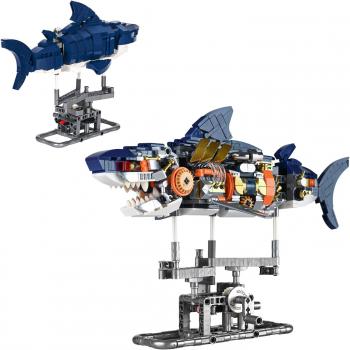 Mechanical Shark STEM Building Set,Sea Animal Toys Crossing Shark with Lighting and Linkable,Ideas Sets for Adults Shark,Creatures Gift Compatible with Legos for Adults and Boys Ages 8-12