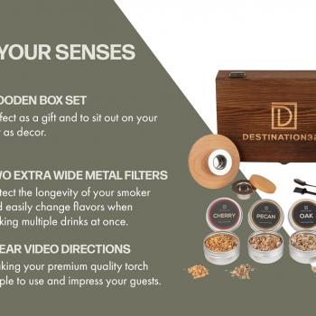 Whiskey Smoker Kit with Torch Premium, Smoked Old Fashioned Kit, Cocktail Smoker Kit with Torch, 4 Flavors Wood-Chips, Bourbon Smoker Kit with Torch, Gift for Man with Wooden Gift Box, Butane Separate