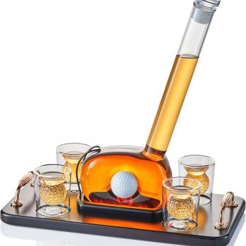 Golf Decanter Whiskey Decanter Set with 4 Golf Ball Shot Glasses - Unique Golf Gifts Golf Accessories for Men - 750ML Golf Themed Liquor Dispenser for Alcohol, Bourbon, Scotch, Vodka, Tequila, Wine