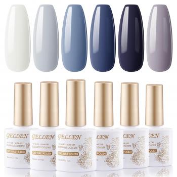 Gellen Gel Nail Polish Set, 6 Colors Blue Gray White Gel Polish Kit Soak off LED Nail Lamp Light Spring Summer Gel Nail Kit, Gel Nail Art Valentine Gifts for Women Girl