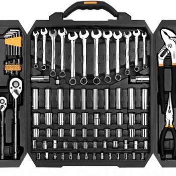 DEKOPRO 192 Piece Mechanics Tool Set Socket Wrench Set, Plastic Storage Case with Auto Repair Hand Tool Kit Wrench Tool Box Set