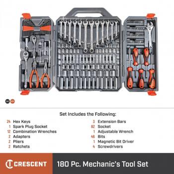 Crescent 180 Piece Professional Tool Set in Tool Storage Case - CTK180