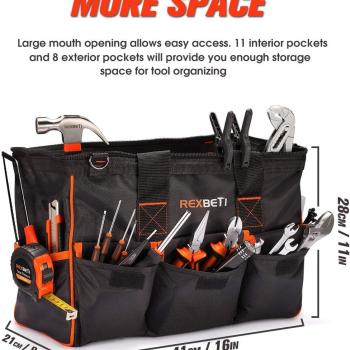 REXBETI 219-Piece Premium Tool Kit with 16 inch Tool Bag, Steel Home Repairing Tool Set, Large Mouth Opening Tool Bag with 19 Pockets