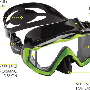 Cressi Panoramic Wide View Mask & Dry Snorkel for Snorkeling, Scuba Diving. Pano 3 + Supernova Dry: Designed in Italy