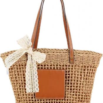 Straw Bag Women Straw Beach Bag Hand-woven Shoulder Hobo Bags Vacation Purse Straw Purse for Summer for Travel 2024 (Khaki)