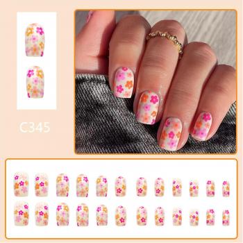 Coffin Shaped Press on Nails Short Square White Fake Nails with Flowers Designs Full Cover Stick on Nails Spring Summer Small Floral Acrylic False Nails Cute Glue on Nails for Women 24Pcs