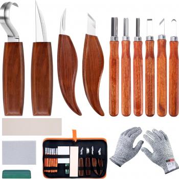 Wood Carving Tools Set, Wood Whittling Kit for Beginners Kids and Adults - Wood Carving Kit with Detail Wood Carving Knife, Whittling Knife, Wood Chisel Knife, Gloves, Carving Knife Sharpener