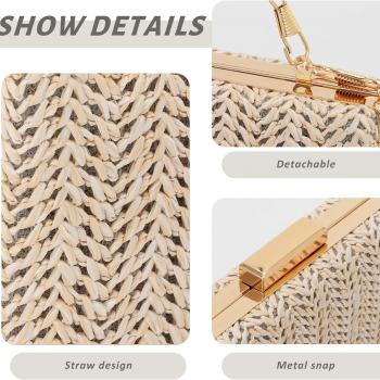 Straw Clutch Purse Raffia Rattan Summer Woven Beach Handbags for Women Vacation Travel 2024