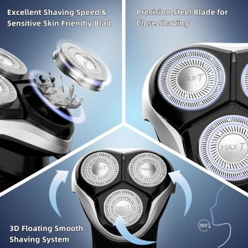 Electric Shaver Razor for Men, MAX-T Quick Rechargeable Wet Dry Rotary Shaver with Pop Up Trimmer and LED Display, IPX7 100% Waterproof (8101 with USB Cable)