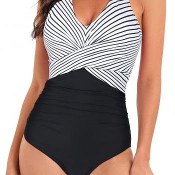 American Trends Swimsuit Women One Piece Tummy Control Bathing Suit for Women Modest V Neck Swimwear