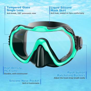 Snorkeling Gear for Adults, Dry Snorkel Set, Panoramic Anti-Leak and Anti-Fog Tempered Glass Lens, Adjustable Snorkeling Gear with Mesh Bag Ear Plug for Snorkeling Scuba Diving Travel