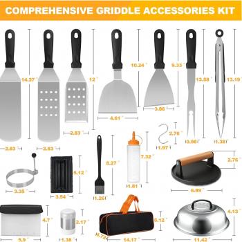 Griddle Accessories Kit, Terlulu 29 PCS Flat Top Grill Accessories for Blackstone and Camp Chef, Metal Spatula Set with Burger Press, Melting Dome, Scraper, Tongs, Carry Bag for Outdoor Grilling BBQ