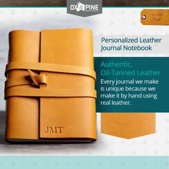 Ox & Pine Personalized Wrapped Leather Journal - Made From Full Grain Leather - Notebook or Sketchbook (4x6, Unlined Paper, Rustic Brown)