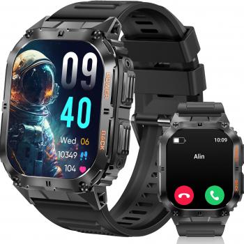 Smart Watch(Answer/Make Calls),1.96" AMOLED Display with 110+ Outdoor Sport Modes Fitness Tracker for Men,IP68 Waterproof Military Bluetooth Digital Watches for Android iOS