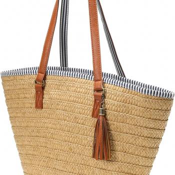 Epsion Straw Beach Bags Tote Tassels Bag Hobo Summer Handwoven Shoulder Bags Purse With Pom Poms