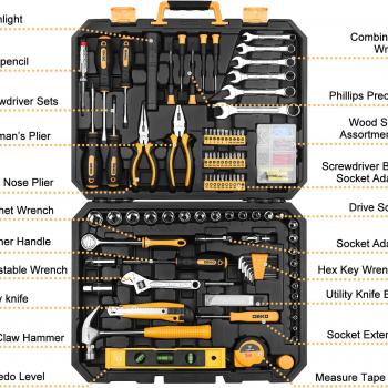 DEKOPRO 208 Piece Tool Set,General Household Hand Tool Kit, Auto Repair Tool Box with Plastic Toolbox Storage Case