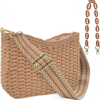 Beurlike Straw Handbags Crossbody Pocketbook Bag for women Woven Shoulder Purse Beach Bags Summer Tote Bags with Chain