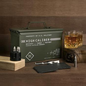 Whiskey Glasses and Whiskey Stones in Unique Tactical Box Display | Bourbon Cocktail Glasses, Coasters and Tongs | Whiskey Glasses for Men | Whiskey Gifts for Men | Whiskey Glass Set