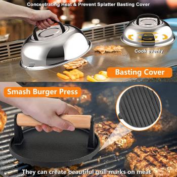 Blackstone Griddle Accessories Kit and Burger Press, 122 PCS Griddle Grill Tools Set for Blackstone Stainless Steel Grill BBQ Spatula Utensils Set with Storage Bag