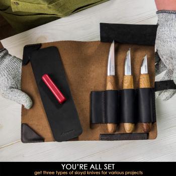 BeaverCraft Deluxe Wood Carving Tools Kit S19x - Wood Carving Knife Whittling Kit Wood Carving Whittling Knife Set with Leather Strop and Polishing Compound in Leather Tools Roll Bag