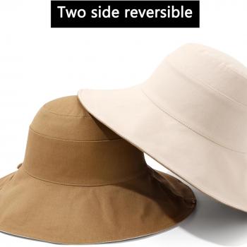 Womens Foldable Shapeable Brim Sun Hat UPF 50+ Cotton Wide Brim Beach Adjustable Chin Strap Hat Sun Protection Cap