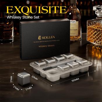 Kollea Whiskey Stones, 8 Packs Stainless Steel Whiskey Chilling Rocks, Reusable Ice Cube for Drinking, Fathers Day Birthday Gift for Men Whiskey Lovers, Bourbon, Cognac, Scotch, Gin, Beverage