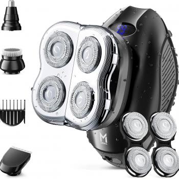 Limural Head Shavers for Bald Men, Electric Rotary Shaver Razor with Extra 2 Blade Sets Wet&Dry, 4-in-1 Small LED Mens Grooming Kit Cordless Rechargeable with Nose Trimmer, Hair Clipper (Black)