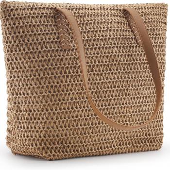 MABROUC Lightweight Straw Bag, Straw Beach Bag for Women, Large Woven Summer Tote Handbag Shoulder Bag for Outdoor Vacation