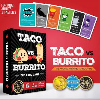 Taco vs Burrito Family Board Games for Kids 6-8, 8-12 & Up - Fun Travel Family Card Games for Everyone, Gifts for 7, 8, 9 and 10 Year Old Boys and Girls