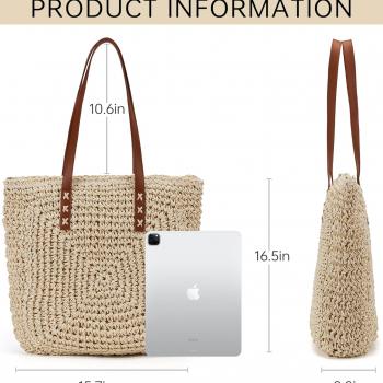 Straw Beach Bag Leather Tote Bag for Women Beach Purse Shoulder Woven Crochet Bag Purses for Women 2024 Clutch Purses Beach