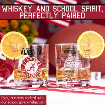 The University Of Alabama Whiskey Glass Set (2 Low Ball Glasses) - Contains Full Color Alabama Logo & Campus Map - Alabama Gift Idea for College Grads & Alumni - College Cocktail Glassware