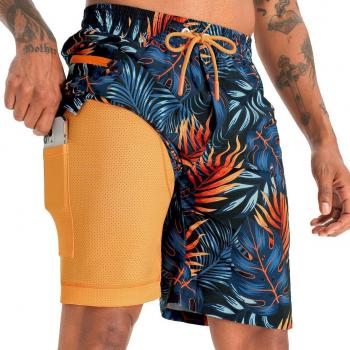 APTRO Men's Swim Trunks with Compression Liner 9" Board Shorts with Zipper Pocket Bathing Suit Swimwear