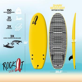 Rock-It 4'10" CHUB Soft Top Surfboard, Kids Surfboard, Mini Surfboard, Innovative Design Easy to Paddle and Maneuverable Small Surfboard and Beginner Surfboard