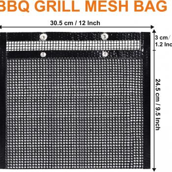 BBQ Mesh Grill Bags for Outdoor Grill Reusable, 3 PCS Non-Stick Barbecue Bags for Charcoal Gas Electric Grills Smokers BBQ Veggie Grill Bags for Cooking Vegetables Grilling Bag Pouches Heat-Resistant