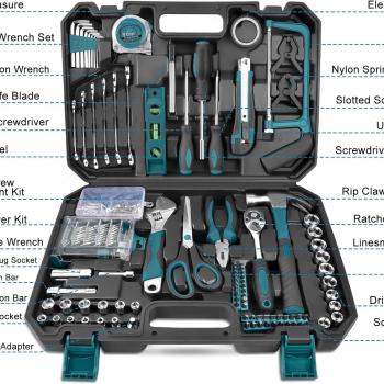 Sundpey Home Tool Kit 257-PCs - Household Basic Repair Tool Set for Men Women - General Hand Mechanic's Tool Set & Screwdriver Set & Wrench Set & Socket & Portable Tool Box Storage Case Blue