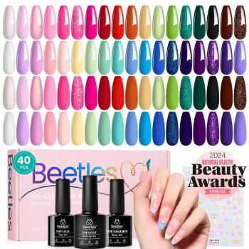 beetles Gel Polish Set 36 Colors Verse of Flower Collection Summer Neon Nail Polish Pink Green Red Iridescent Gel Polish with 3Pcs Base Top Coat Soak off Uv Lamp & Nail Art Stickers Gifts for Women