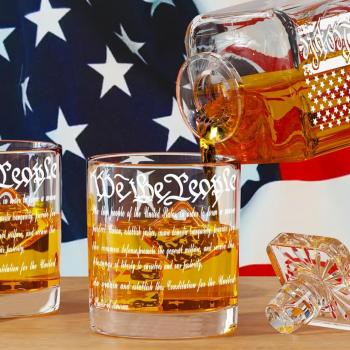 Whiskey Decanter Engraved We The People American Flag Decanter Set with 2 Glasses for Liquor Scotch Bourbon or Wine, Father's Day Patriotic Gift