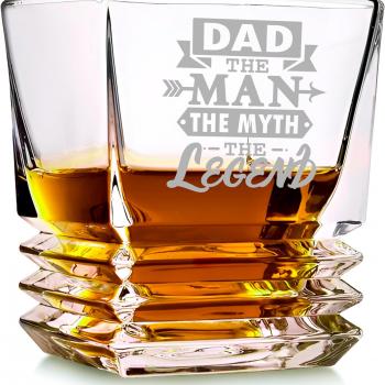 Fathers Day Gift - Best Dad Ever Whiskey Glass - Bourbon Whisky Rocks Chilling Stones Set - Best Bonus Dad Stepdad Father Grandfather Papa - Scotch Glass in Wooden Box - Birthday Gift