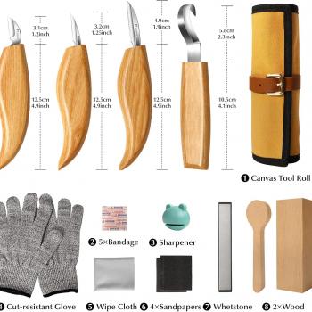 Whittling Kit for Beginners, Wood Whittling Kit for Kids, Wood Carving Kit with Basswood Wood Blocks, 23Pcs Wood Carving Tools Gift Set, DIY