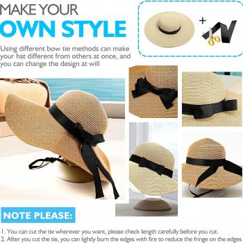 Beach Hats for Women, Foldable Sun Hat Womens UV Protection, Boho Wide Brim Hats for Women, Floppy Straw Visor Hat