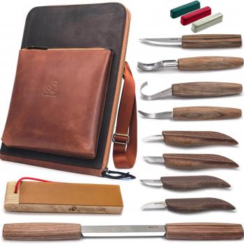 BeaverCraft Deluxe Wood Carving Kit S50X - Wood Carving Tools Wood Carving Set - Spoon Wood Carving Knives Tools Set - Whittling Kit Knife Woodworking Kit for Beginner and Profi (Brown)