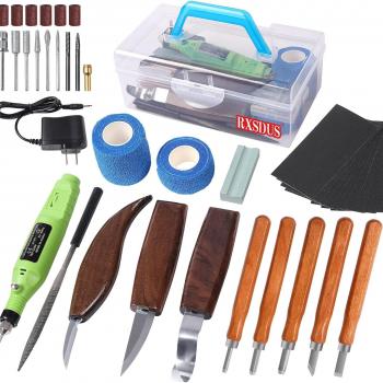 Upgrade 38 PCS Wood Carving Kit,Wood Carving Tool, Wood Carving Knife Set & Electric Polishing Machine,Including Tool Box,for Beginner and Carpenter Experts (RXSDUS)