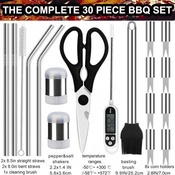 Grilljoy 31PC BBQ Grill Accessories Set, Heavy Duty BBQ Tools Set for Men & Women Gift, Grill Utensils kit with Scissors, Grilling Accessories with Storage Bag for Smoker, Camping Barbecue