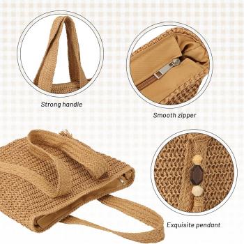 Straw Beach Tote Bag for Women,Raffia Woven Shoulder Handbags for Summer Vacation 2024