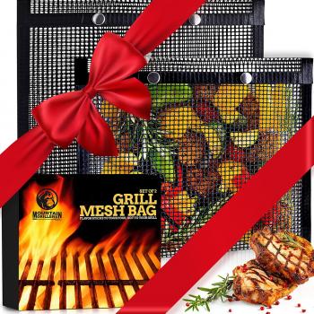 Mountain Grillers Set of 2 BBQ Mesh Grill Bags -(12.83 x 11.73-Inch) Reusable Grilling Pouches for Barbeque, Fish -Suitable for Charcoal, Electric Grills -Heat-Resistant & Non-Stick Bag for BBQ Lover