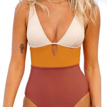 CUPSHE Women's One Piece Swimsuit Color Block Keyhole Cutout Bathing Suit